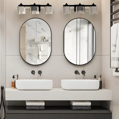 Image de Miroir mural ovale, 50,8 x 76,2 cm, noir, lot de 2, cadre en aluminium