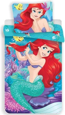 Produktbild von Unyqoos® Disney Arielle Bettbezug 140 x 200 cm, 100% Baumwolle, beidseitig bedruckt, inkl. extra großem Kissenbezug 70 x 90 cm, mit Reißverschluss