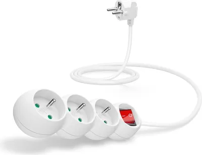 Image de Câble de rallonge avec 3 prises et interrupteur 1,5m blanc
