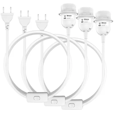 E27-Fassung mit Schalter, 3 m Kabel, 3 Stück, weiß