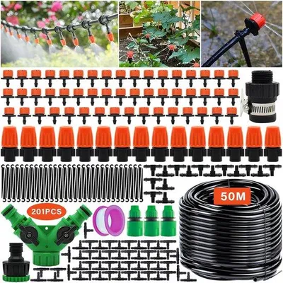 Image de Kit d'arrosage de jardin comprenant 201 accessoires et un tuyau de 50 m pour les plantes