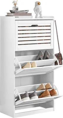 Immagine prodotto di SoBuy Armadietto porta scarpe Armadietto porta scarpe a 3 ante Scatola porta scarpe da corridoio con 2 ganci - Bianco, 55x30x112cm