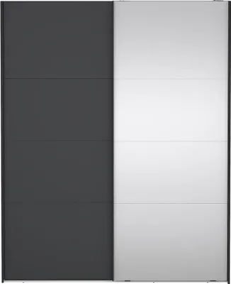 Produktbild von Catania Kleiderschrank 221x179x65cm, 1 Schiebetür, 1 Schiebetür mit Spiegel matt schwarz.