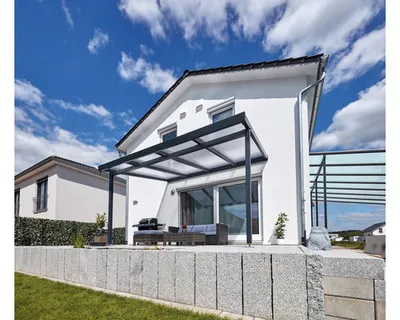 Produktbild von Terrassenüberdachung gutta Premium Polycarbonat weiß gestreift 410,2 x 306 cm anthrazit