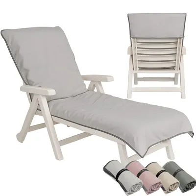 Produktbild von Handtuch für Sonnenliege 200x75cm mit Kapuze Microfaser Light Weight Schonbezug für Gartenliege Handtücher mit Umschlag Liegestuhl Bezug Hellgrau 1 St