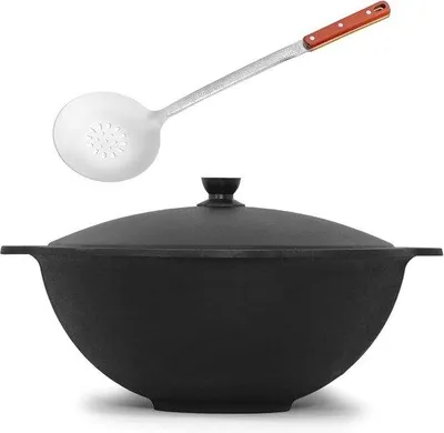 Image de Casserole en fonte de 22 litres avec spatule à mousse et couvercle en aluminium - Idéale pour les rôtis et la cuisson