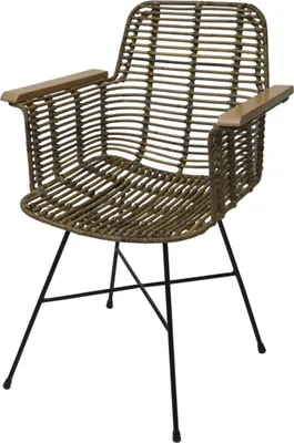 Produktbild von Esszimmerstuhl MCW-M29, Küchenstuhl Korbstuhl Rattansessel Rattanstuhl Stuhl mit Armlehnen, Kubu Rattan Holz Metall