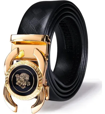 Immagine prodotto di Cintura in pelle da uomo, cintura regolabile con fibbia automatica, lunghezza 130 cm, colore nero, motivo tigrato