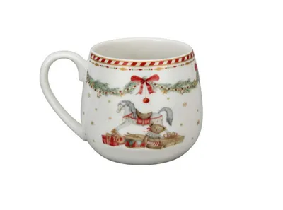 Produktbild von Porzellanbecher Vintage Weihnachten, Frohe Feiertage