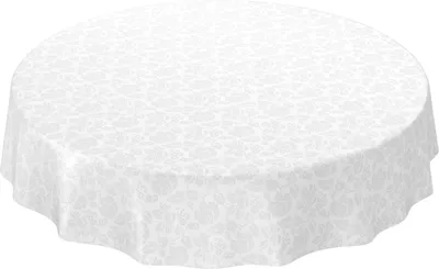 Produktbild von Tischdecke Wachstuch Blumen Weiß Robust Wasserabweisend Rund 140 cm