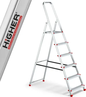 Zdjęcie produktu dla Drabina domowa aluminiowa składana HIGHER 6 stopniowa 125kg