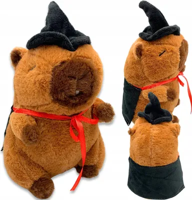 A collage of a plush toy capybara dressed as a wizard.