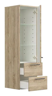 Produktbild von Hochschrank 120 cm eiche hell seidenglanz mit Glaseinlagen