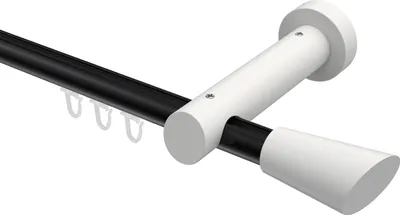 Produktbild von Interdeco Innenlaufstange / Gardinenstange mit Innenlauf Schwarz / Weiß, Typ Talent Bero (Konus Schräge), 20 mm Ø 1-läufig, 240 cm