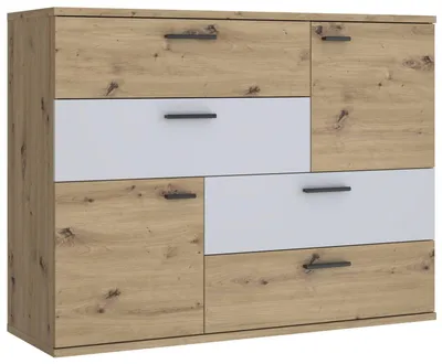 Kommode SKIVE Optik Artisan Eiche / Secret Grey 2-trg. 4 Schubladen