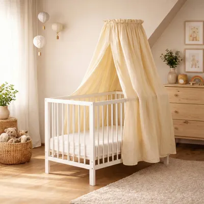 Productafbeelding van Baldakijn met gemonteerde hemelstang - Muggennet - Baldakijn voor wieg - Kinderkamerdecoratie - Musselin stof - 130 cm
