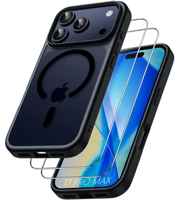 Image de Coque + 2 Verres Trempés pour iPhone 17 Pro Max, Protection Antichoc avec Cercle Magnétique - Orange