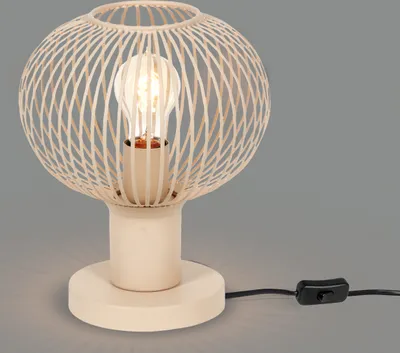 Produktbild von Kleine LED Tischleuchte mit Gitter Lampenschirm, Nachttischlampe Beige Höhe 28cm