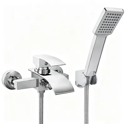Produktbild von Wand-Badewannenarmatur mit Handbrause und Wasserfallauslauf, Chrom