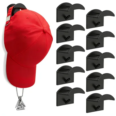 10er-Set Wand-Kaphalter, selbstklebend, schwarz, Hutregal ohne Bohren
