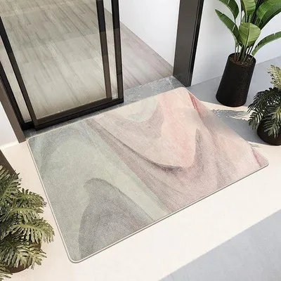 Produktbild von Ibenzoa® Moderner abstrakter Teppich 80×120 cm, weich & rutschfest, waschbar, Kaschmir‑Optik, Grau/Rosa – für Wohn- & Schlafzimmer