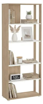 Produktbild von Bücherregal MuGuiying, Büroregal, Mobiler Buchhalter, Bücherbrett, 80x34 h205 cm, Eiche und Weiß