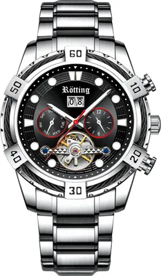 Produktbild von Rötting Design Herrenuhr Automatikuhr schwarzes Ziffernblatt Datum Wochentag Monat Anzeige Handgelenkumfang 19cm
