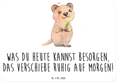 Produktbild von Mr. & Mrs. Panda Blechschild Quokka Happy DIN A3 - Weiß - Geschenk, Metallschild, Aufschieberitis, Lustiger Spruch, Verschieben, Niedliches Tier, Wandbild, Türschild