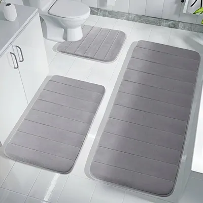 Imagen del producto de Juego de felpudos antideslizantes, de 3 piezas, color gris, para baño