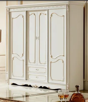 Produktbild von Klassischer Kleiderschrank Möbel Holz Schränke Schlafzimmer Weiß Holz