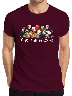 Produktbild von FRIENDS Horror Ikonen Pennywise Chucky Michael Jason Freddy Fans Herren T-Shirt, Burgundy, S