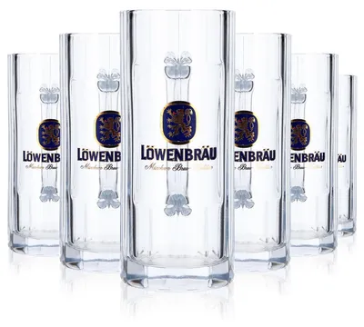 Produktbild von 6x Löwenbräu Bier Glas Bierseidel Bierhumpen 0,3l Krug Wallenstein
