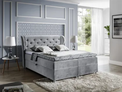 Produktbild von Boxspringbett Schlafzimmerbett ARIANNA 200x200cm Stoff Grau