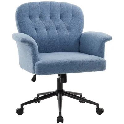 Produktbild von IWMH Bürostuhl mit Armlehnen, Höhenverstellbar Drehstuhl mit Breite Rückenlehne,Teddystoff Schminkstuhl, Ergonomisch Stuhl für Homeoffice - Blau