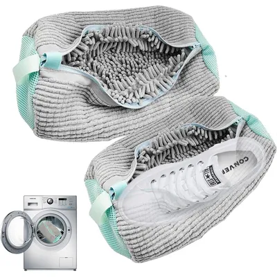 Produktbild von Schuhwaschbeutel für Waschmaschine, 2 Stück, Grau, Wiederverwendbar, Reißverschluss