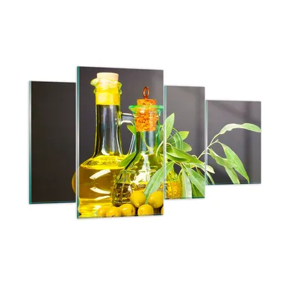 Produktbild von Bilder auf glas - Flasche Glas Olive Öl - 120x70cm - Glasbilder - Wandbilder - Kunstdruck - zum Aufhängen bereit - Wanddekoration aus Glas - Glas Bilder - Wandbild auf Glas - 4 Teile - GDL120x70-2168