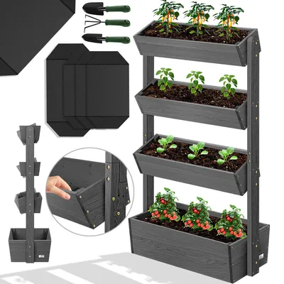 Produktbild von KESSER® Hochbeet mit Etagen Premium Blumenkasten Blumentreppe Pflanztreppe - Gemüsebeet Kräuterbeet Pflanzkübel Frühbeet Blumenbeet Pflanzkasten inkl. Gartenvlies- Beet für Terrasse Balkon & Garten