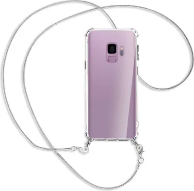 Produktbild von Handykette Backcover-Schutzhülle mit Band (Metall silberfarben) für Samsung Galaxy S9 - silberfarbene Kette Snake