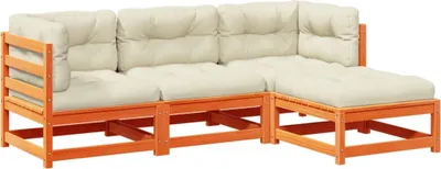 Produktbild von vidaXL 4-tlg. Garten-Sofagarnitur mit Kissen Wachsbraun Kiefernholz