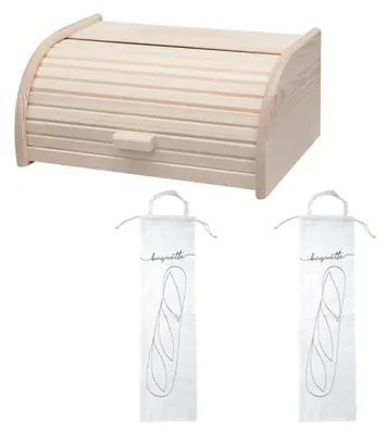 Image de Set de 3 ustensiles pour le pain avec Huche à pain en bois pain et 2 Sacs de conservation en coton Fackelmann Boissellerie