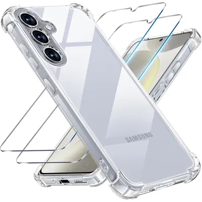 Productafbeelding van 3-in-1 hoesje en schermbeschermfolie voor de Samsung Galaxy S24 5G. Transparant, TPU, schokbestendig en krasbestendig