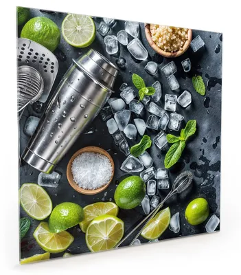 Produktbild von Küchenrückwand Spritzschutz Glas mit Motiv Cocktail Zutaten 40 x 40 cm