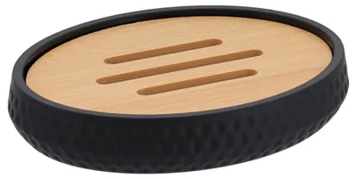Image de Porte-savon avec effet alvéolé en caoutchouc et effet bambou - noir - Tendance