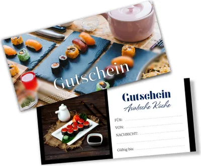 Produktbild von itenga Geschenkgutschein Fotodesign - Motiv ASIATISCHE KÜCHE Postkarte zum Ausfüllen  21,0 x 9,8 cm