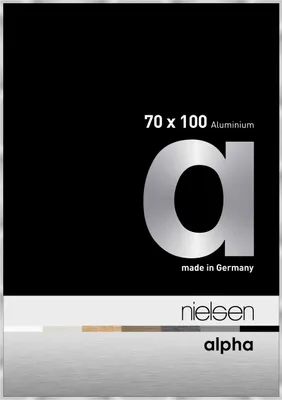 A graphic advertisement for a Nielsen Alpha aluminum picture frame.