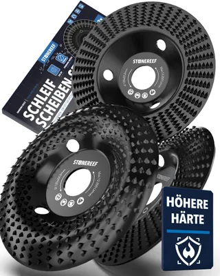 Produktbild von Holz Schleifscheibe 125mm 3er Set Winkelschleifer Frässcheibe Schnitzen Drei Scheiben für Fräsen,Schleifen und Schnitzen in Holz — 125 mm mit 22,23 mm