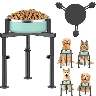 Image de Support métallique réglable en hauteur pour gamelle de chien, noir – Hauteur réglable de 6,35 à 19,8 cm, largeur de 13 à 23 cm