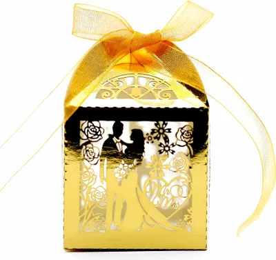 Produktbild von 50pcs Hochzeit Paar Süßigkeiten Boxen, Laser Cut Hochzeit Party Favor Box Süßigkeiten Tasche Schokolade Geschenk-Boxen