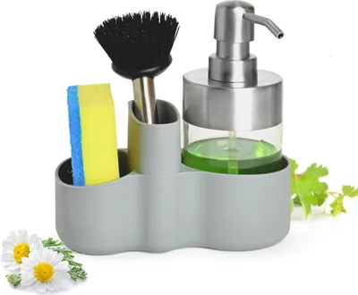 Produktbild von Spülbecken Organizer mit Spülmittelspender Bürste Schwamm Küchenorganizer Küchenutensilien Spülgestell