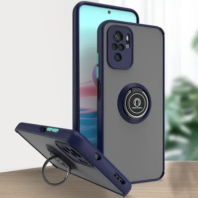 Produktbild von Redmi Note 10 Pro Hülle, Ring Halter Ständer Matte Transluzent TPU Rahmen Stoßfest Schutzhülle für Xiaomi Redmi Note 10 Pro / Note 10Pro Max Blau